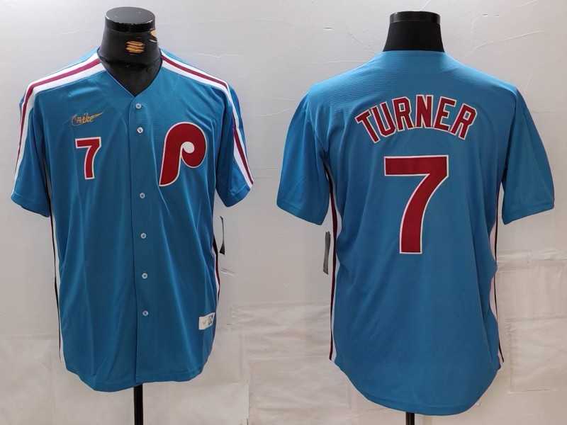 Men%27s Philadelphia Phillies #7 Trea Turner Number Blue Cooperstown Throwback Cool Base Nike Jersey->philadelphia phillies->MLB Jersey